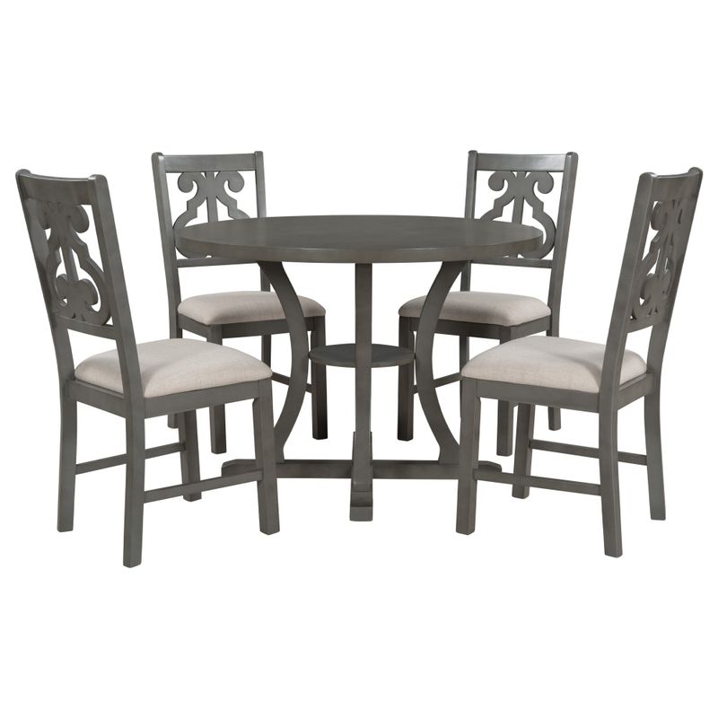 Nestfair 5-Piece Dining Set Round Dining Table with Hollow Back Chair - Grey