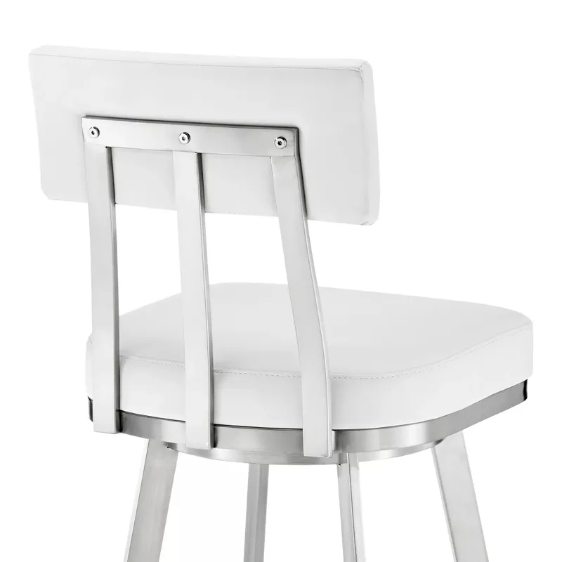 Jinab Swivel Bar Stool in Brushed Stainless Steel with White Faux Leather