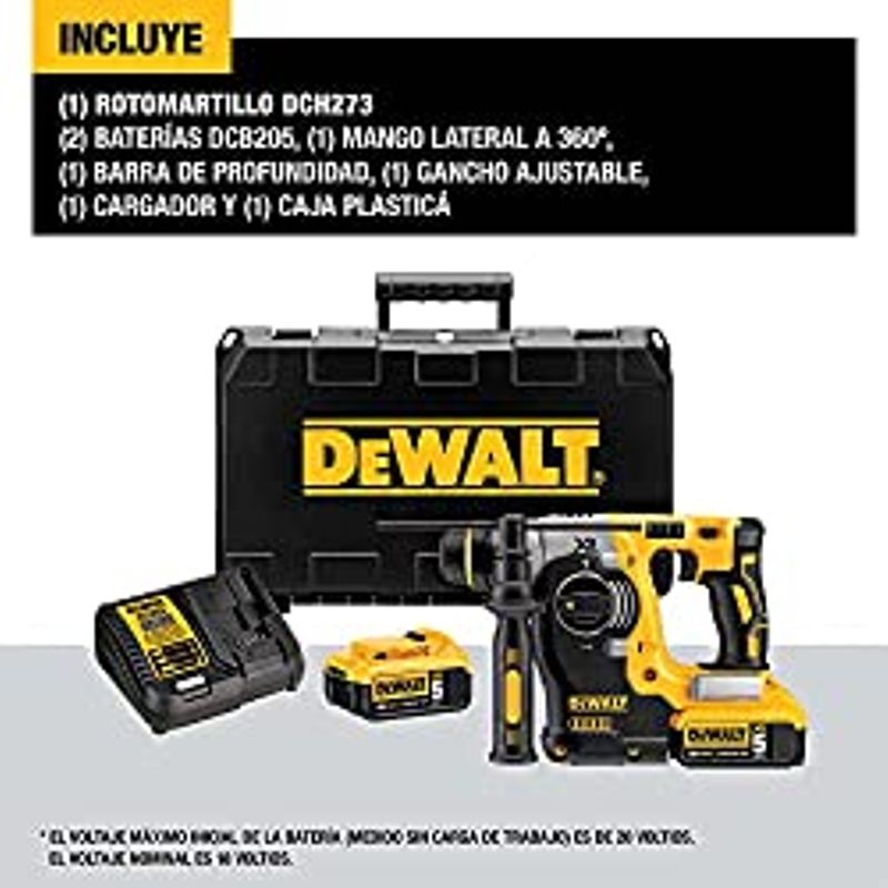 DEWALT 20V MAX* SDS Rotary Hammer Drill Kit, 5-Ah Batteries (DCH273P2)