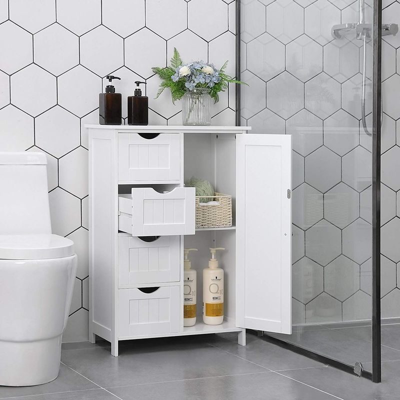 Nestfair White Bathroom Storage Cabinet with Adjustable Shelf and Drawers - White