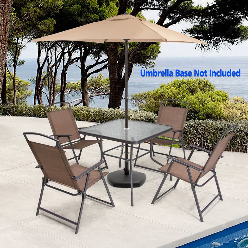 Pellebant 6 Piece Patio Set with Table, Umbrella and 4 Folding Chairs - Brown - 6-Piece Sets