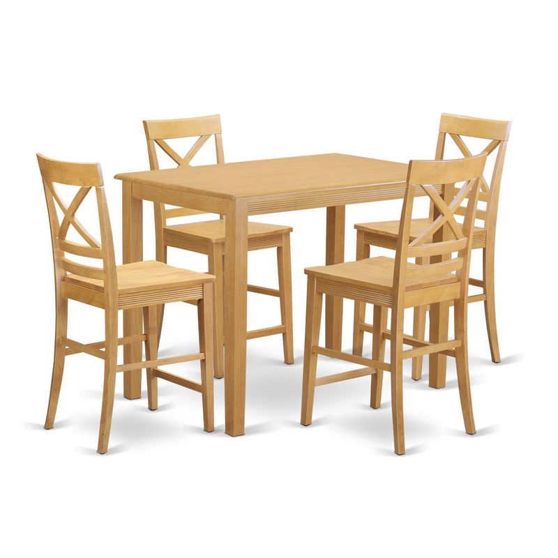 Solid Rubberwood 5-piece Counter-height Dining Table Set - Black & Cherry