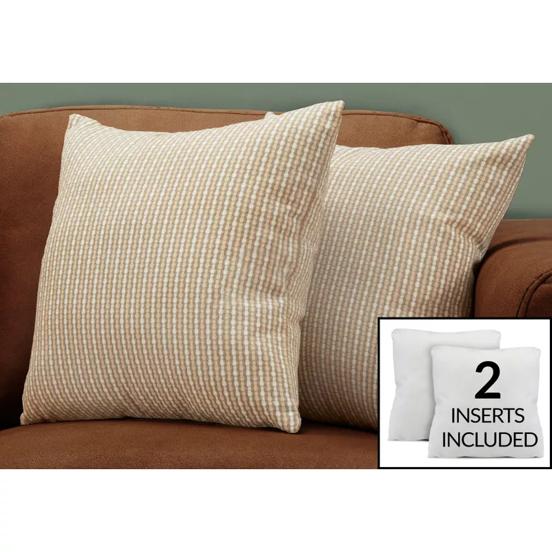 Pillows/ Set Of 2/ 18 X 18 Square/ Insert Included/ decorative Throw/ Accent/ Sofa/ Couch/ Bedroom/ Polyester/ Hypoallergenic/ Brown/ Modern