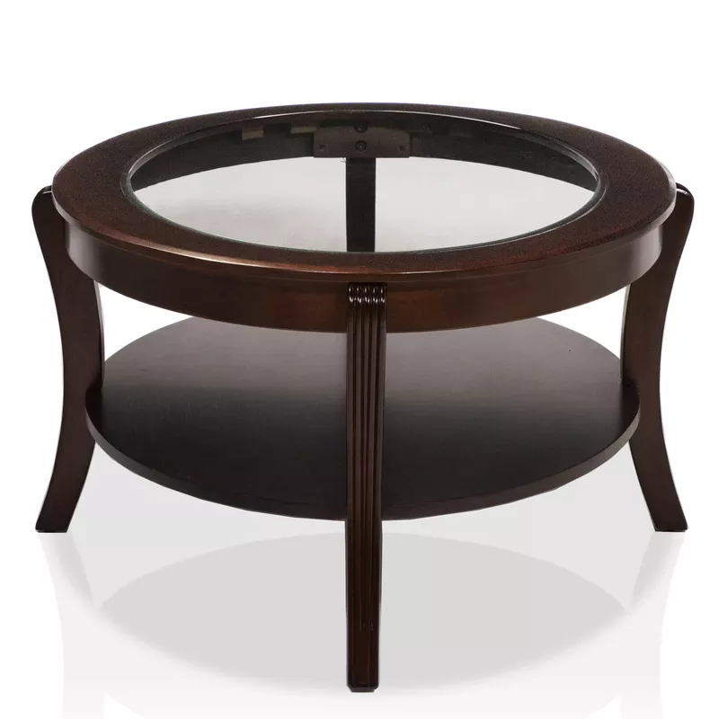 Contemporary Glass Top 1-Shelf Coffee Table in Espresso