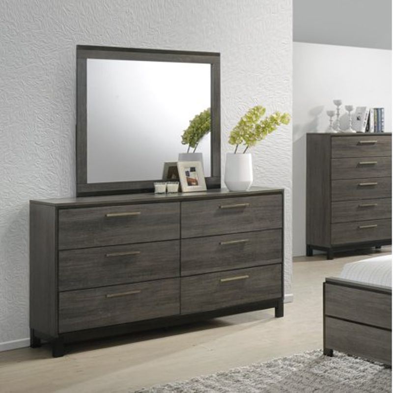 Roundhill Ioana Antique Grey Finish Wood 6 Drawers Dresser and Mirror