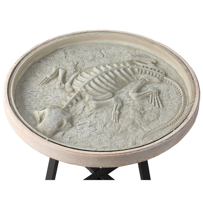 COSIEST Outdoor Coffee Table with Glass Top, Dinosaur Bones Fossil Display - Black/White