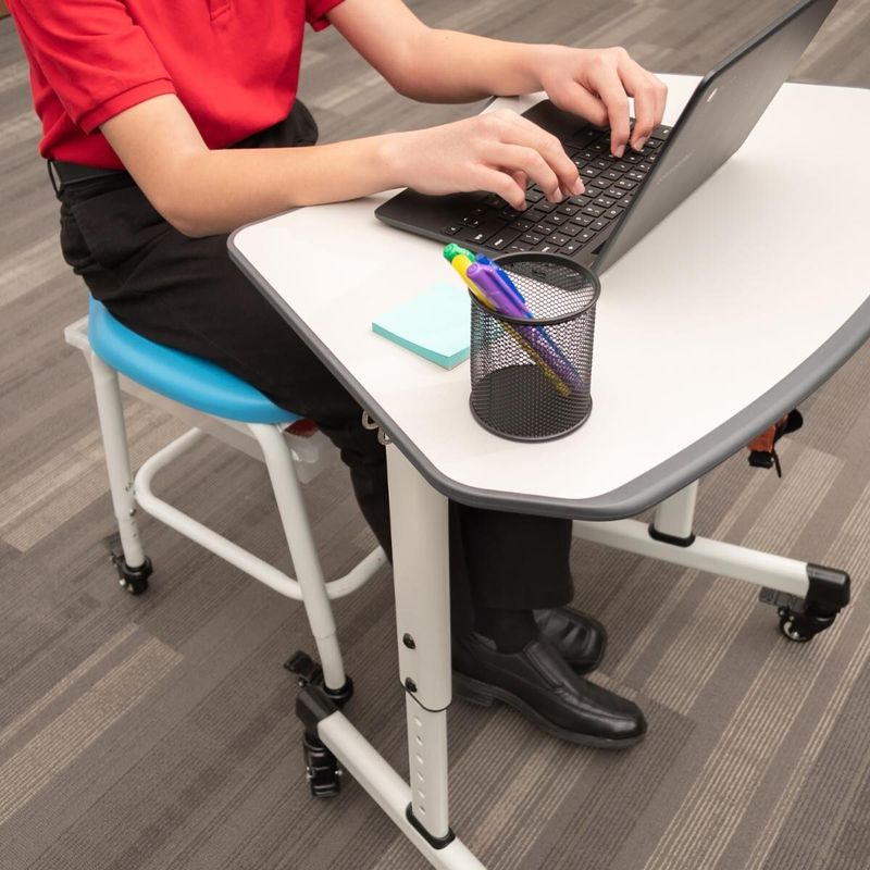 Luxor Adjustable-Height Stackable Classroom Stool with Wheels and Storage - White/Blue