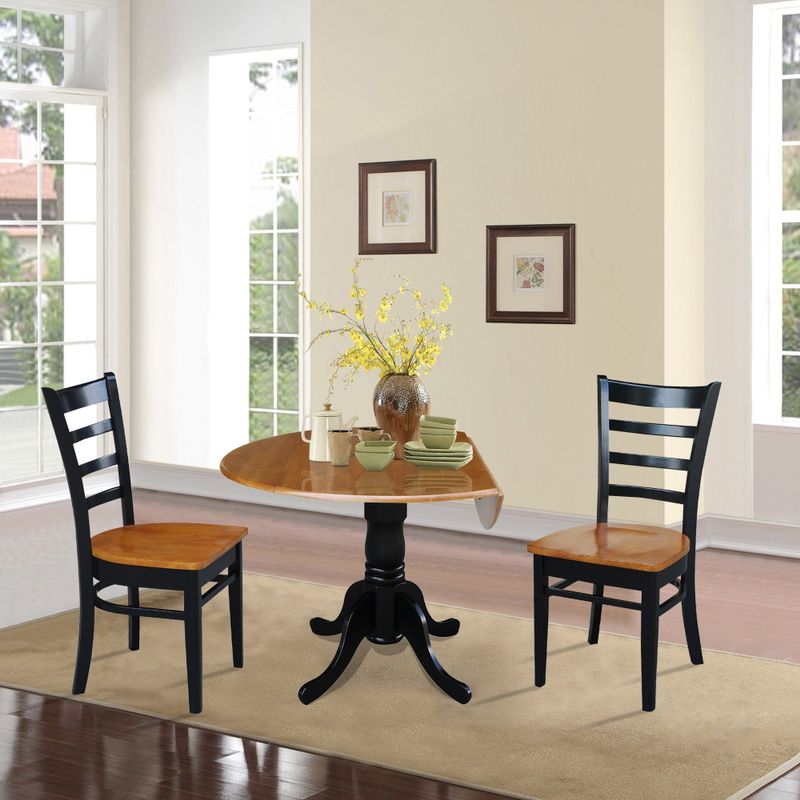 42" Dual Drop Leaf Wood Table With 2 Emily Side Chairs - 3 Piece Set - Hickory/Washed Coal