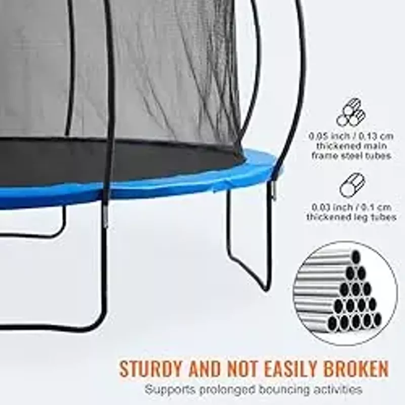 VEVOR 10/12/14FT Trampoline with Enclosure Net, Ladder, and Curved Pole, Heavy Duty Trampoline with Jumping Mat and Spring Cover Padding, Outdoor Recreational Trampolines for Kids Adults