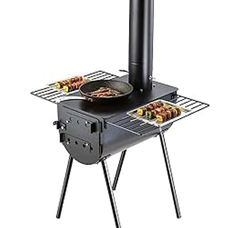 VEVOR Wood Stove, 118 inch, Alloy Steel Camping Tent Stove, Portable Wood Burning Stove with Chimney Pipes & Gloves, 3000inFirebox Hot...