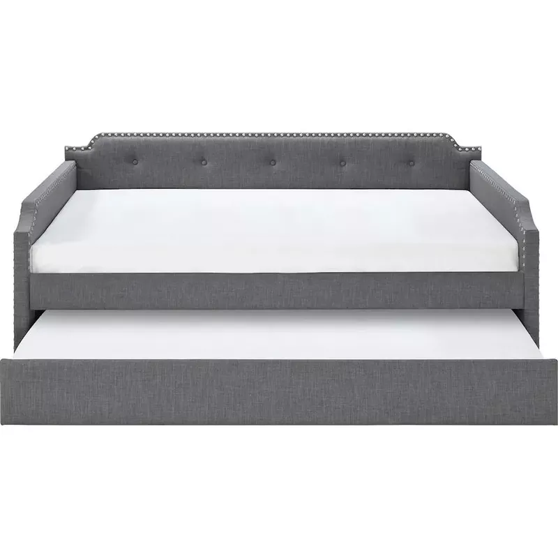 Click Decor - Bella 3-Seat Fabric Daybed Sofa with Under-Bed Trundle - Dark Gray