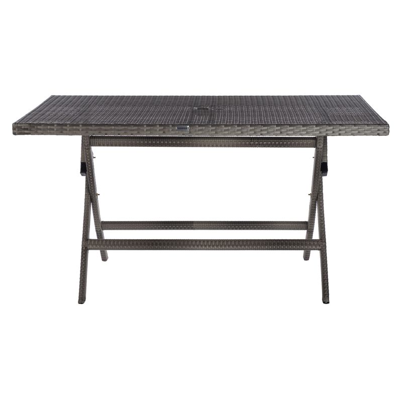 SAFAVIEH Outdoor Akita Folding Table with Umbrella Hole - 54.6" x 31.2" x 28.08" - Grey
