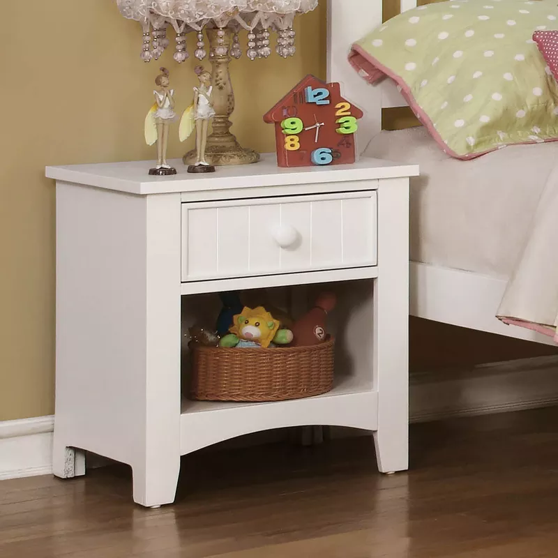 Transitional Solid Wood 1-Drawer Nightstand in White