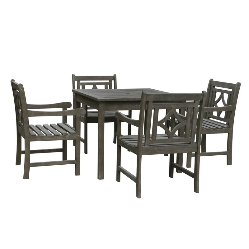 Malibu Outdoor 5-piece Wood Patio Stacking Table Dining Set - Brown