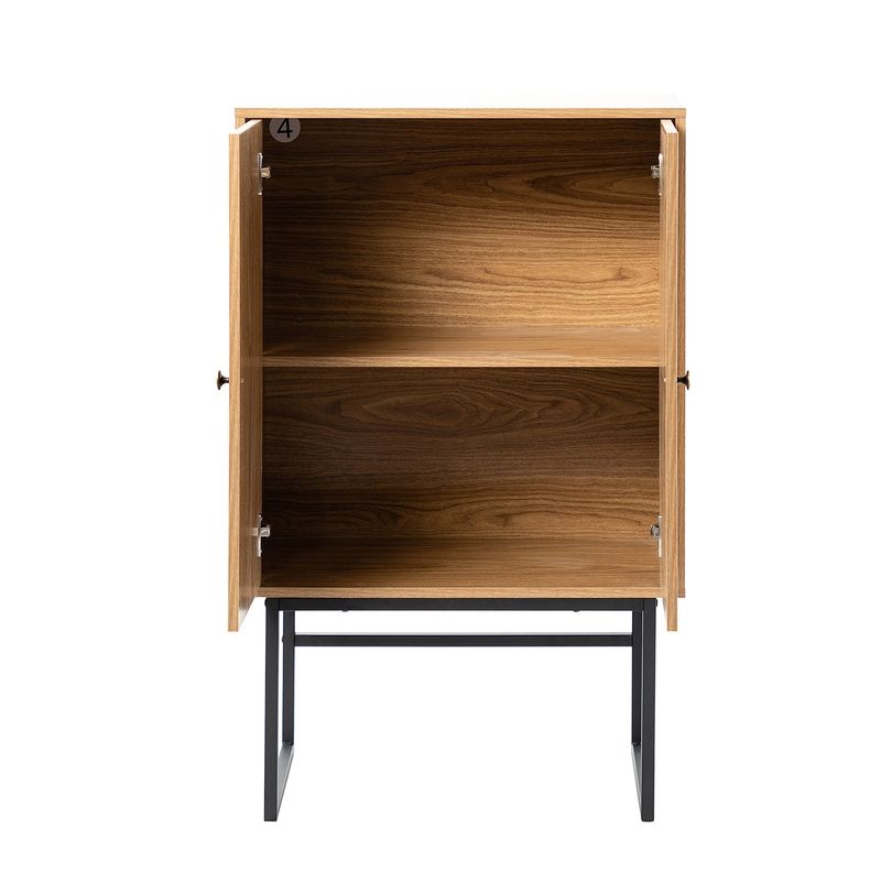 2-Door Accent Cabinet with Interior Shelves and Black Metal Base - Walnut