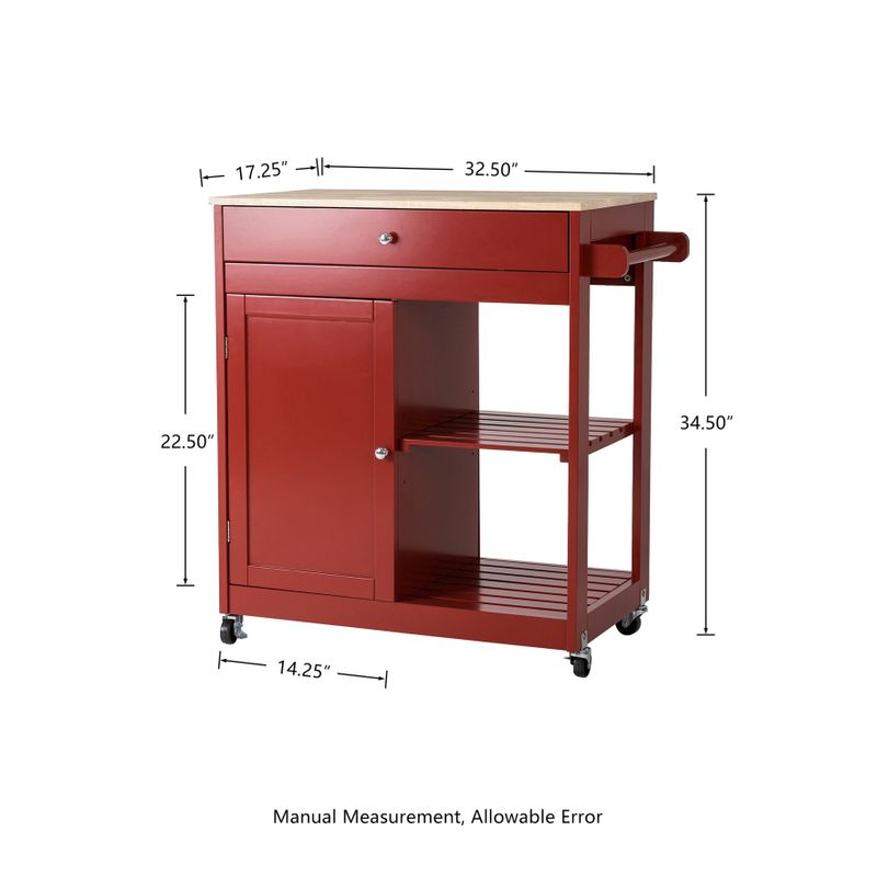 Glitzhome 35"H Modern Kitchen Island Cart with Rubber Wooden Top - Red