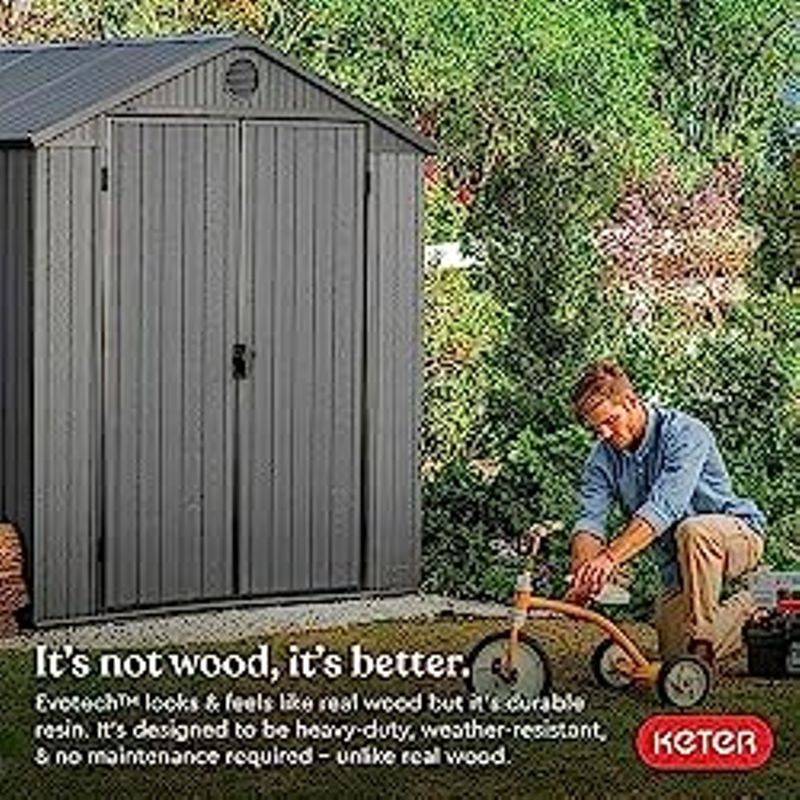 Keter Darwin 6 x 6 Foot Spacious Heavy Duty Outdoor Storage Shed for Organizing Garden Accessories and Tools with Double Doors and High...