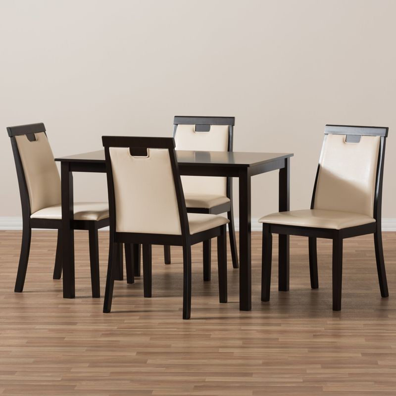 Contemporary Beige Faux Leather 5-Piece Dining Set by Baxton Studio