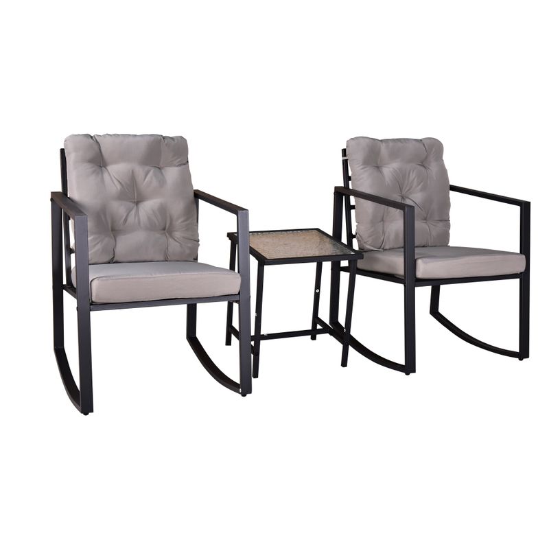 3 Pieces Outdoor  Patio Furniture Sets Clearance Cushioned  Chairs Conversation Sets with Coffee Table - Grey