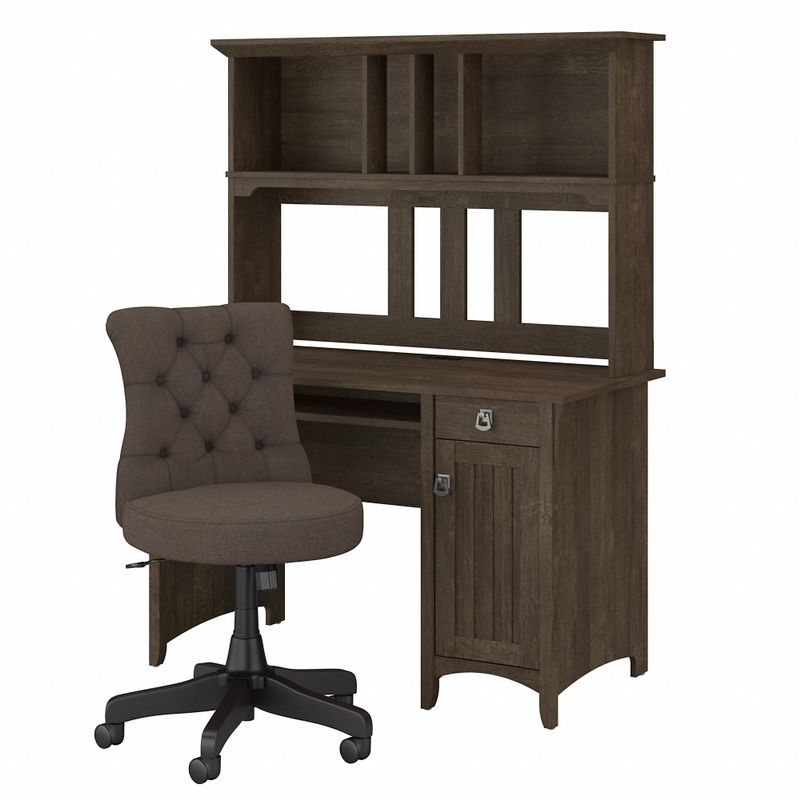 Salinas 48W Computer Desk with Hutch and Chair by Bush Furniture - Reclaimed Pine
