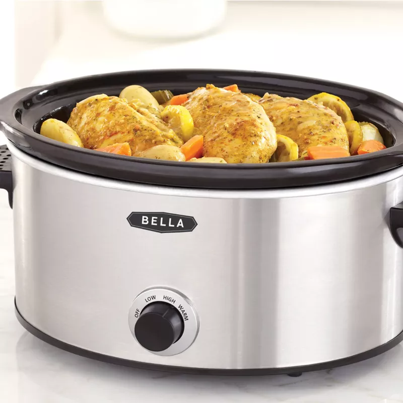 Bella - 5-qt. Slow Cooker with Dipper - Stainless Steel