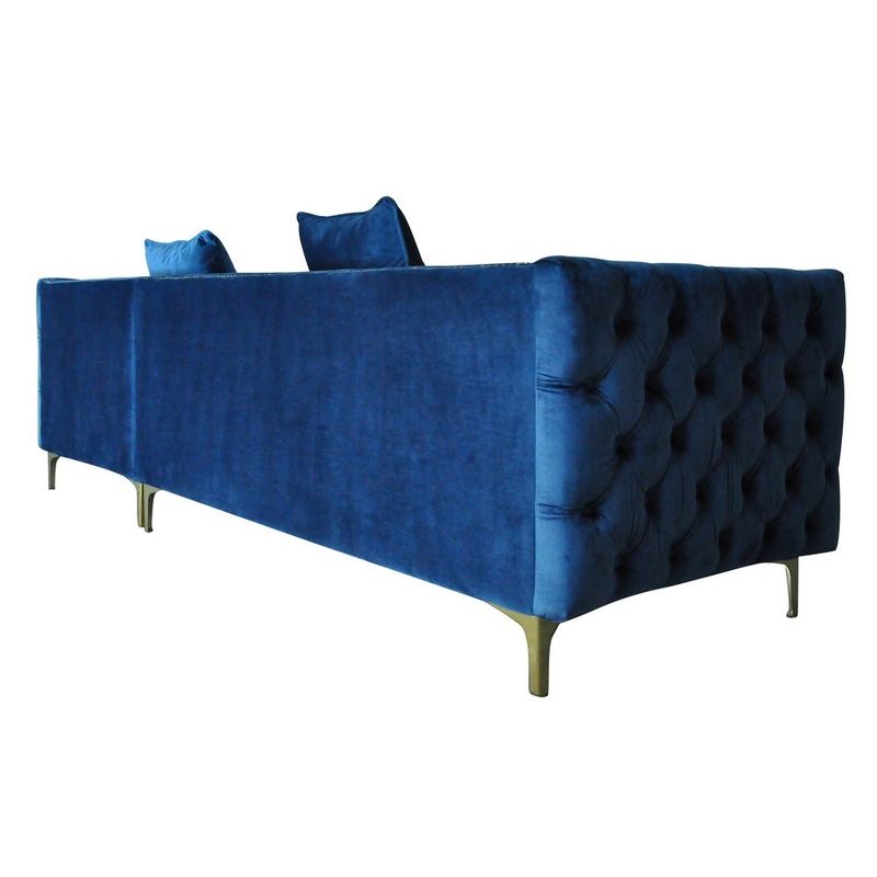 Chic Home Monet Velvet Silver Right Facing Sectional Sofa, Navy - Right Facing - Blue