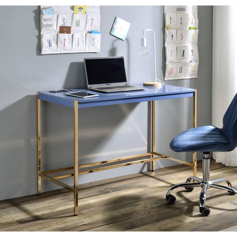ACME Midriaks Writing Desk with USB Port in Navy Blue and Gold - Navy Blue/Gold