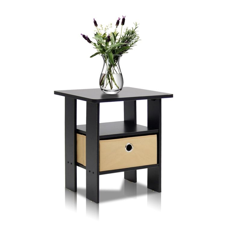 Furinno 11157 End Table/Nightstand - Dark Brown/Black, Two Tables