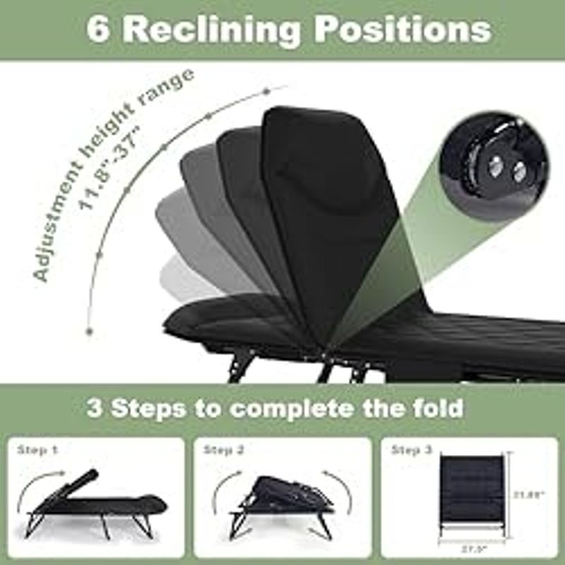 Slendor 2 in 1 Folding Camping Cot & Lounge Chair, 6 Positions Adjustable Sleeping Cots with Mattress, Pillow, Lightweight Camp Cot,...