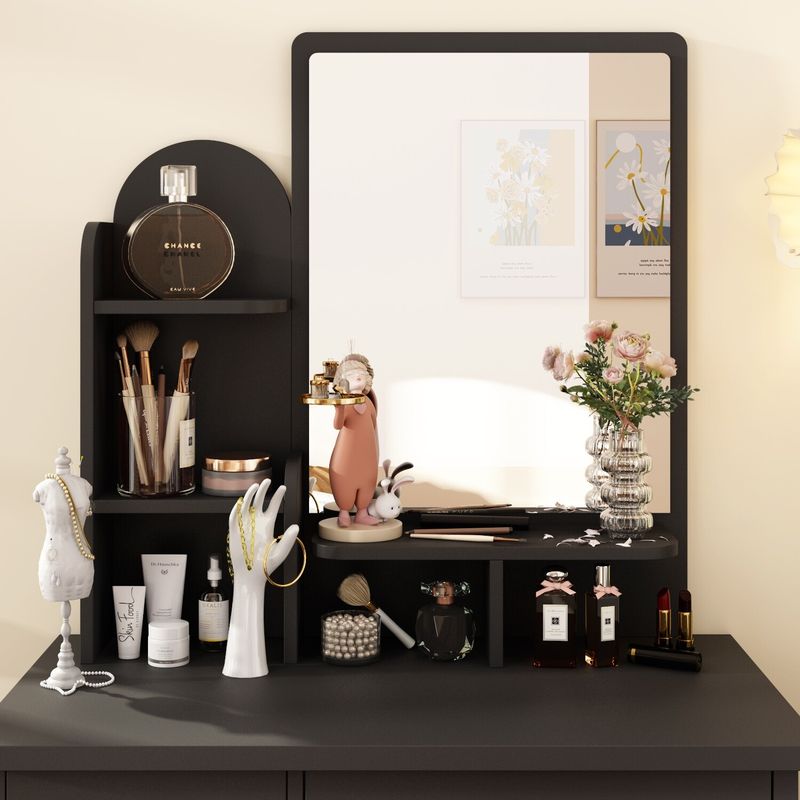 Makeup Vanity Table Set With Mirror Mirror Desk & Drawer(PINK/BLACK) - Black