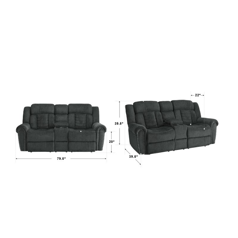 Neleh 2-Piece Reclining Living Room Set - Charcoal Grey