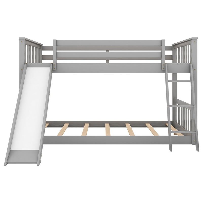 Full over Full Bunk Bed with Convertible Slide and Ladder, Gray - Gray - Full