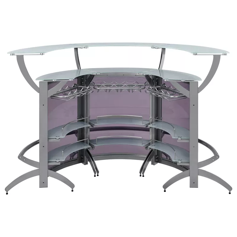 Dallas 2-shelf Curved Home Bar Silver and Frosted Glass (Set of 3)