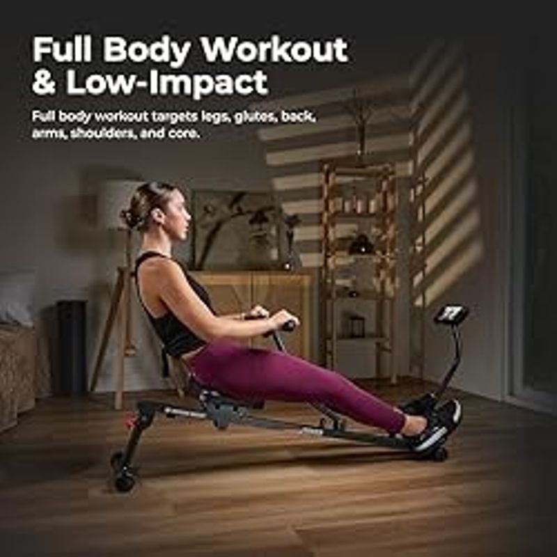 Sunny Health & Fitness Smart Compact Adjustable Rowing Machine, 12 Levels Adjustable Resistance, Complete Body Workout, Connect via...