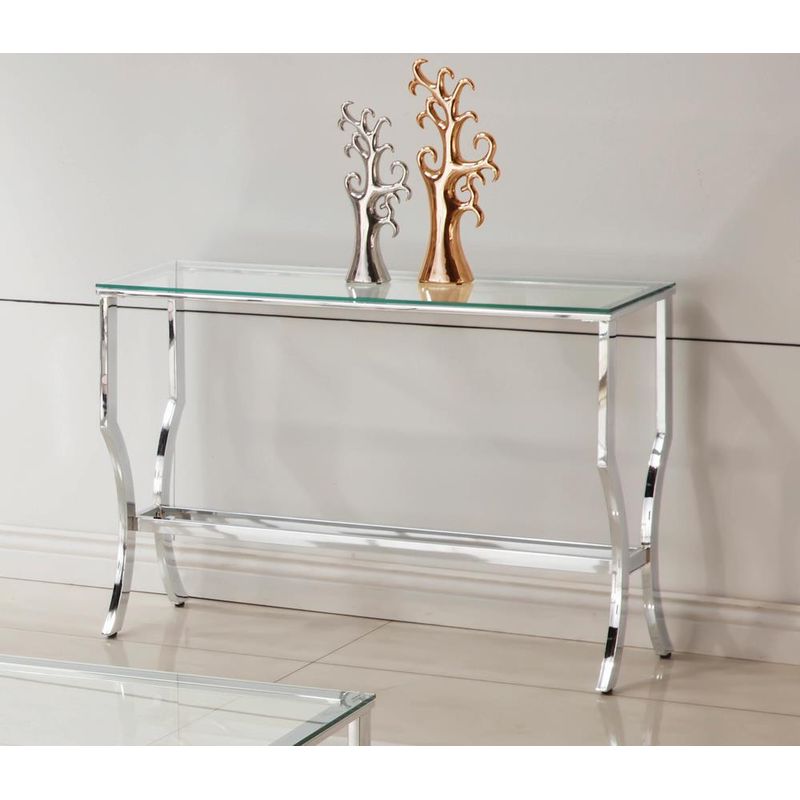 Rectangular Sofa Table with Mirrored Shelf Chrome