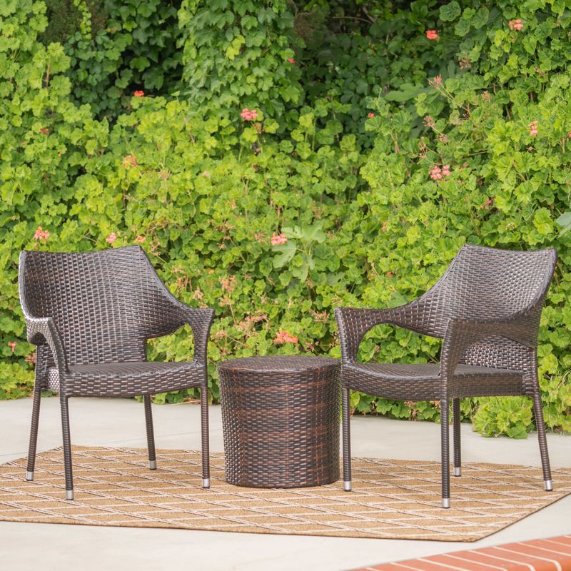 Oxford Outdoor 3-piece Round Wicker Bistro Chat Set by Christopher Knight Home - Multi-Brown