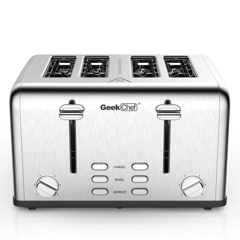 4-Slice Silver Stainless Steel Extra-Wide Slot Toaster with Dual Control Function - Stainless Steel