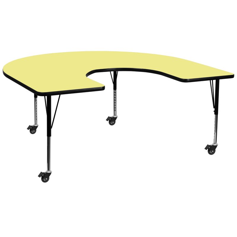 Mobile 60''W x 66''L Horseshoe Thermal Laminate Activity Table - Adj. Short Legs - Yellow