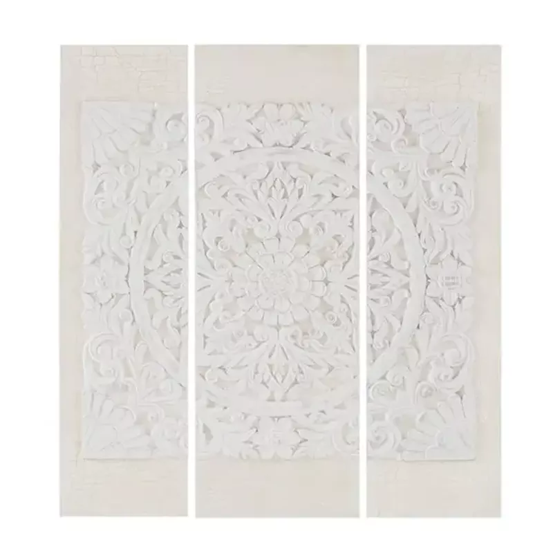 White Mandala Triptych 3-piece Dimensional Resin Canvas Wall Art Set