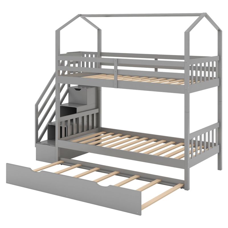 Multifunctional Bunk Bed with Staircase and Storage Space - Gray