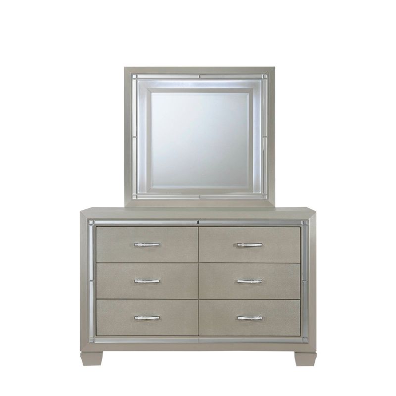 Silver Orchid Odette Glamour Youth Dresser & Mirror w/ LED Light Set - 6-drawer - Grey