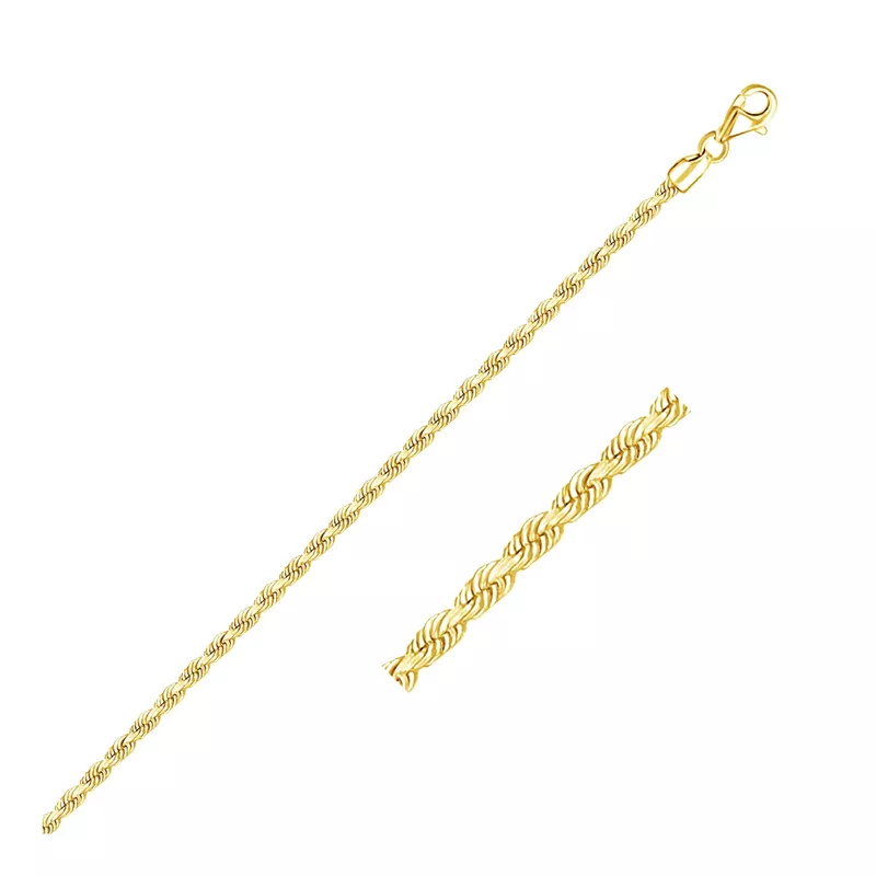 2.5mm 10k Yellow Gold Solid Diamond Cut Rope Bracelet (8 Inch)