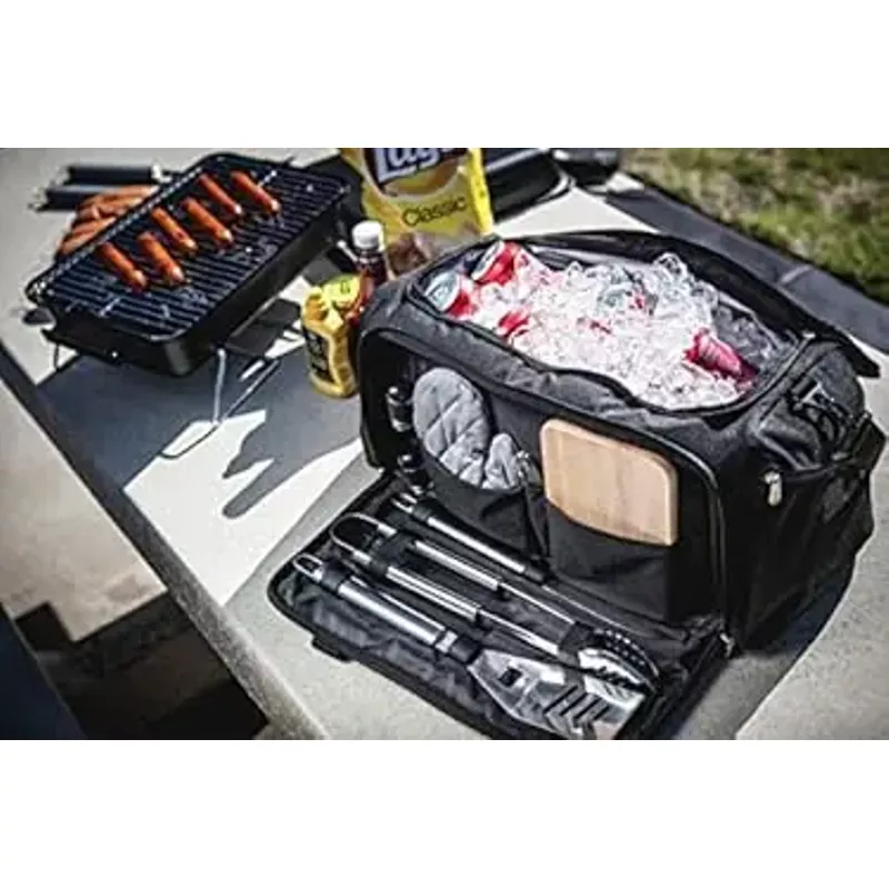 ONIVA - a Picnic Time brand BBQ Kit Grill Set & Cooler, Professional BBQ Accessories Set with Case for Outdoor, Complete Grill Accessories Kit with Cooler Bag, (Black)