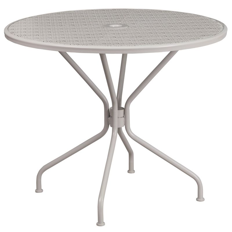 35.25'' Round Indoor-Outdoor Steel Patio Table Set with 2 Square Back Chairs - White