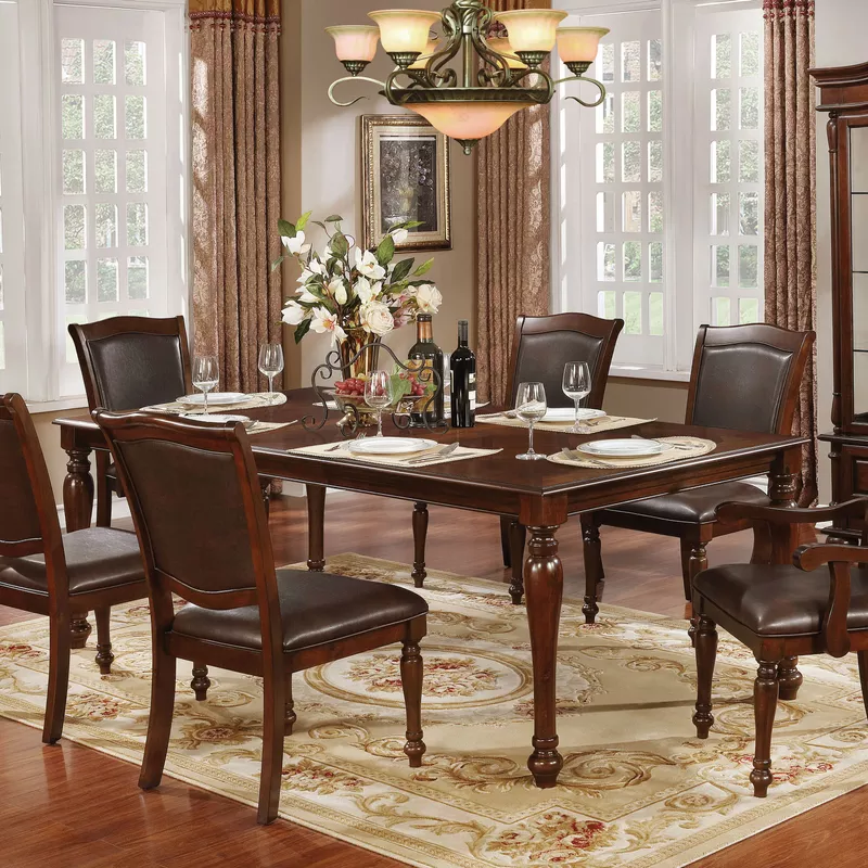 Traditional Wood Extendable Dining Table in Brown Cherry