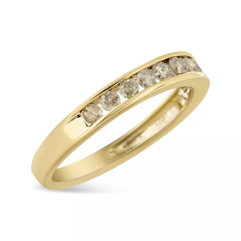 14K Yellow Gold Plated .925 Sterling Silver 1/2 Cttw Channel Set Round Diamond 11 Stone Anniversary Band Ring (K-L Color, I1-I2 Clarity) - Choice of size