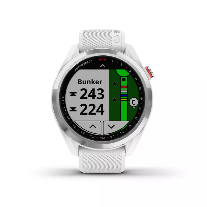 Garmin - Approach S42 Golf Smartwatch Polished Silver w/ White Strap