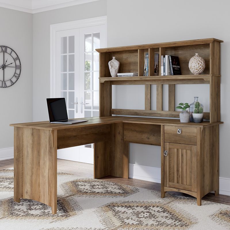 Salinas L-shaped Desk with Hutch by Bush Furniture - Reclaimed Pine