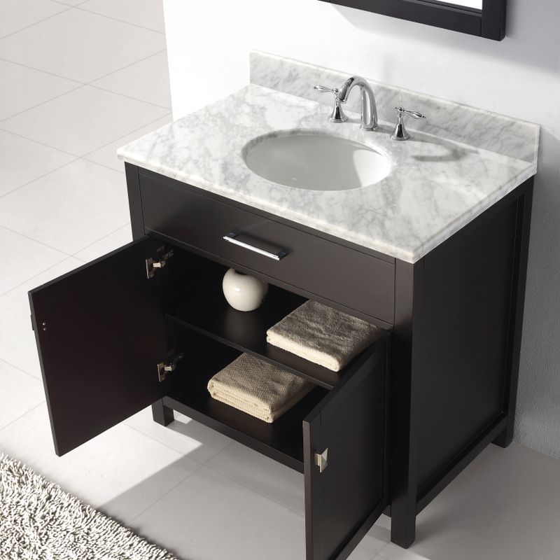 Virtu USA Caroline 36-Inch Single Sink Bathroom Vanity Set - White Finish With Round Basin