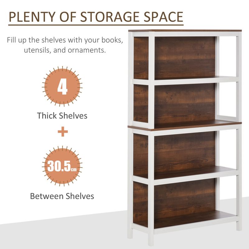 HOMCOM 4 Tier Bookshelf Utility Storage Shelf Organizer with Back Support and Anti-Topple Design - 11.75*31.5*59.75 - Black & Walnut